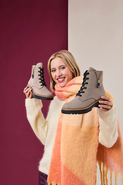 Rieker 72617-60 Houndstooth Beige & Black Combi Lace Ankle Boots