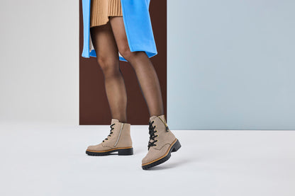 Rieker 72617-60 Houndstooth Beige & Black Combi Lace Ankle Boots