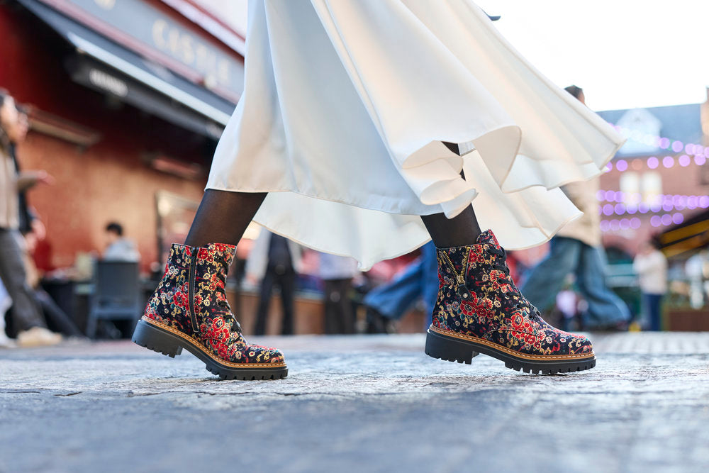 Rieker 72617-90 Black Flower Multi Red Boots