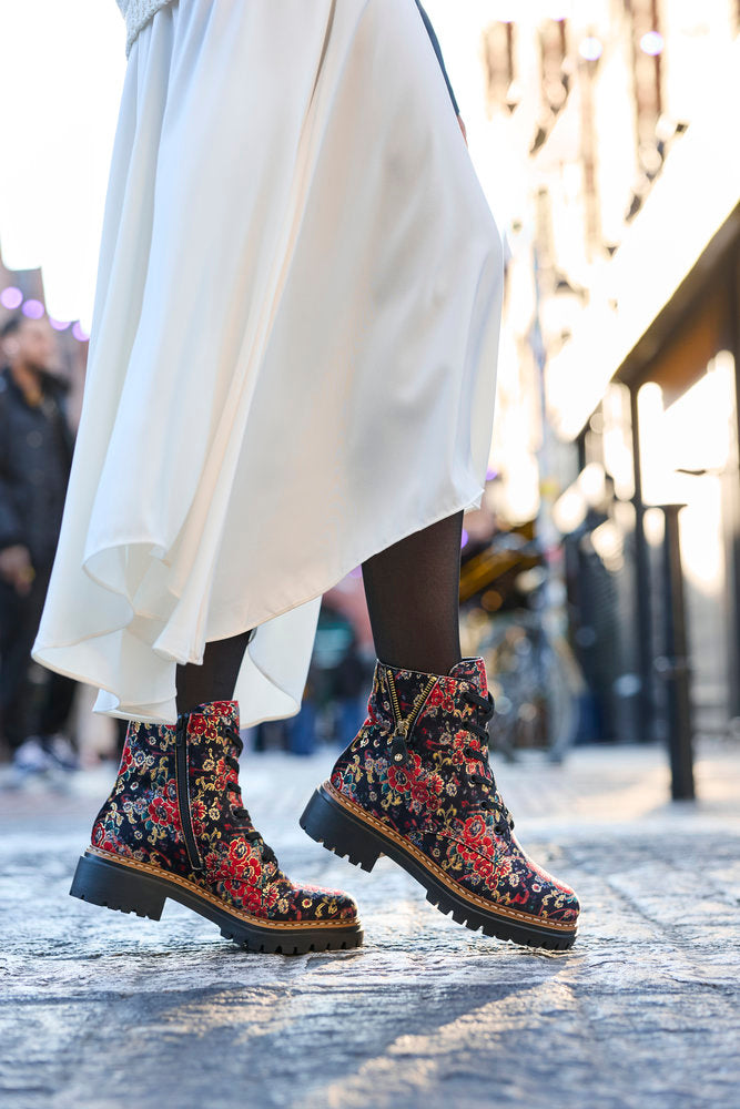 Rieker 72617-90 Black Flower Multi Red Boots
