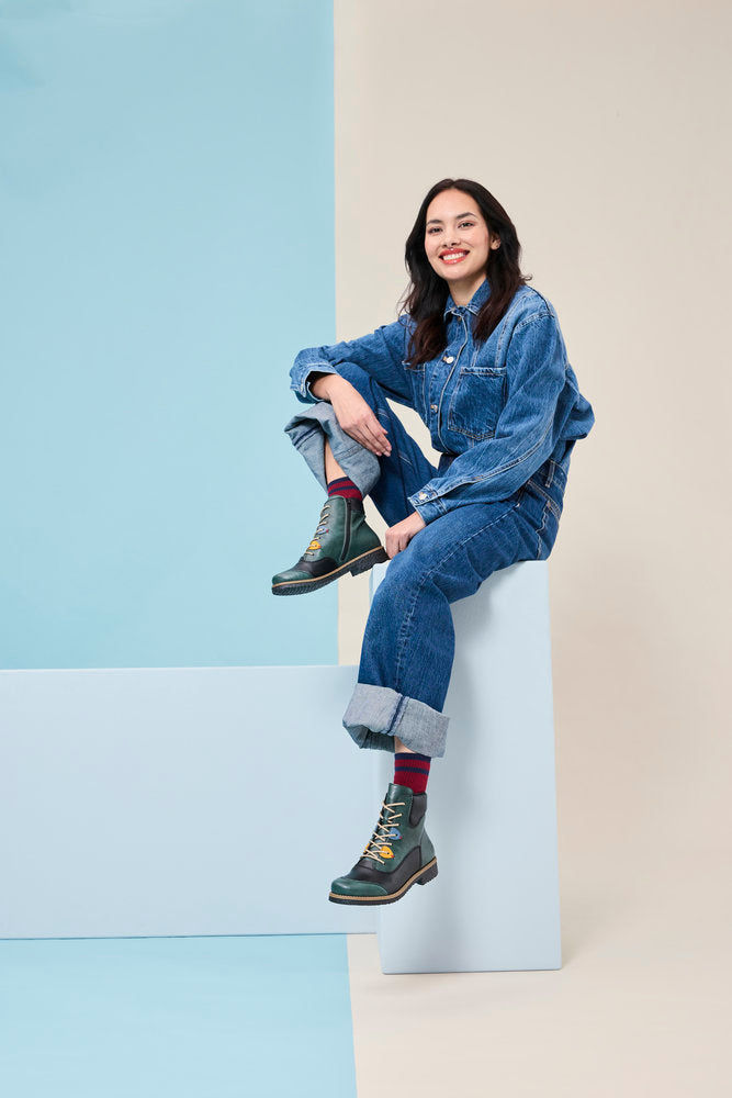 Rieker 73510-90 Bottle Green/Black Combi Lace Ankle Boots