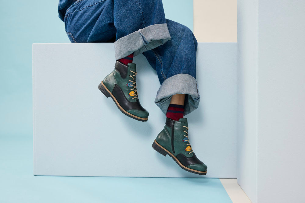 Rieker 73510-90 Bottle Green/Black Combi Lace Ankle Boots
