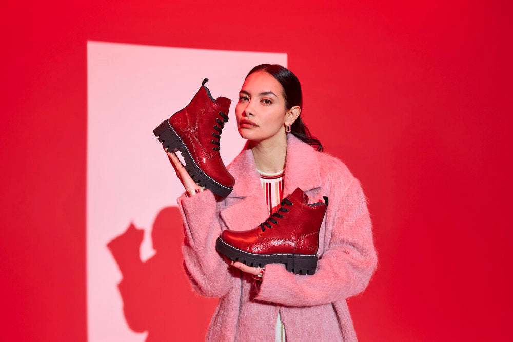 Rieker 74020-33 Fire Red Patent Ankle Boots