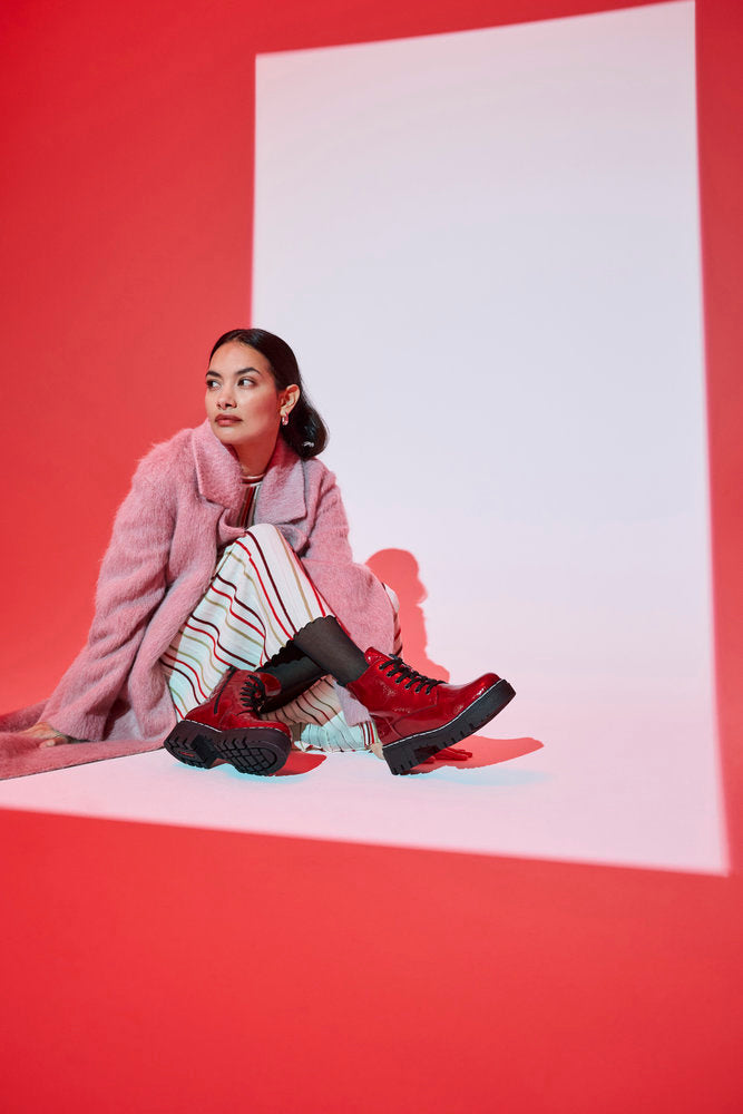 Rieker 74020-33 Fire Red Patent Ankle Boots