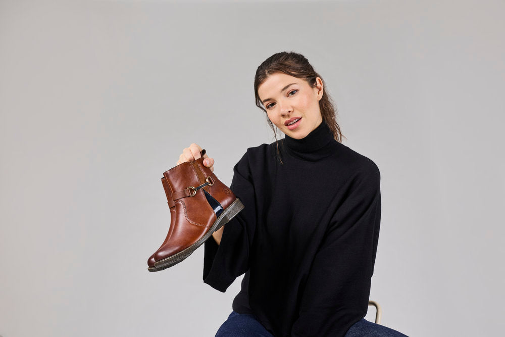 Rieker 74856-22 Cognac Tan & Navy H Fit Boots