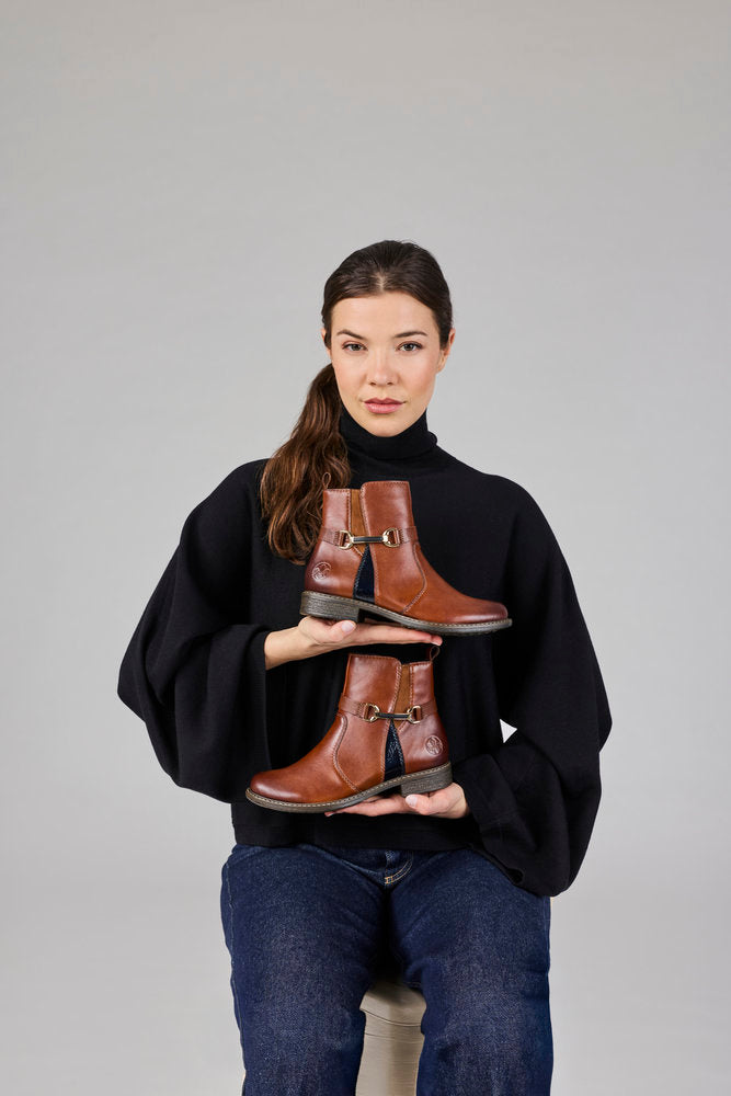 Rieker 74856-22 Cognac Tan & Navy H Fit Boots