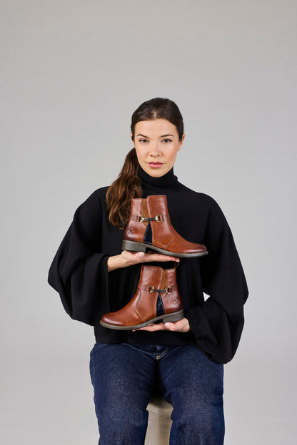 Rieker 74856-22 Cognac Tan & Navy H Fit Boots