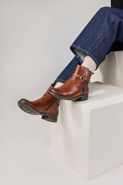 Rieker 74856-22 Cognac Tan & Navy H Fit Boots