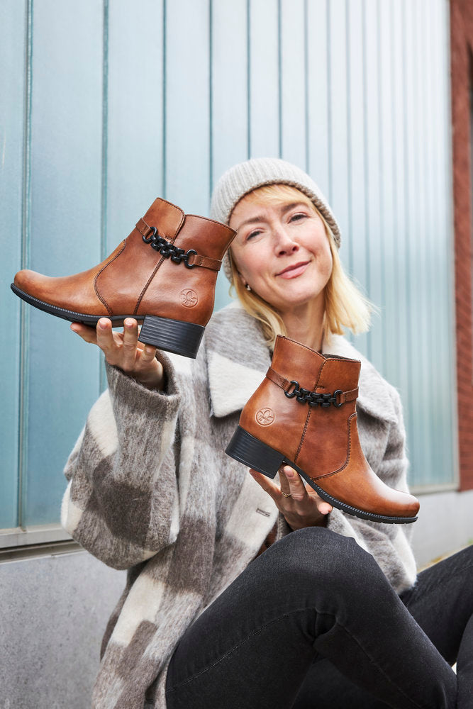 Rieker 78676-25 Chestnut Brown Ankle Boots with Chain/Link Detail