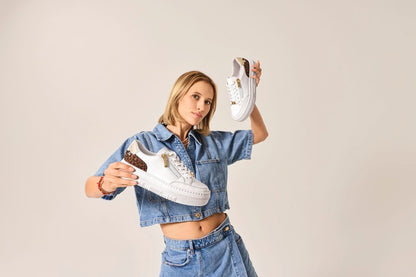 Rieker M1900-80 White & Leopard Heel F Fit Trainers with Zip