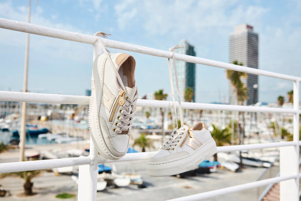 Rieker M1912-80 Cream & Gold zip F Fit Trainers