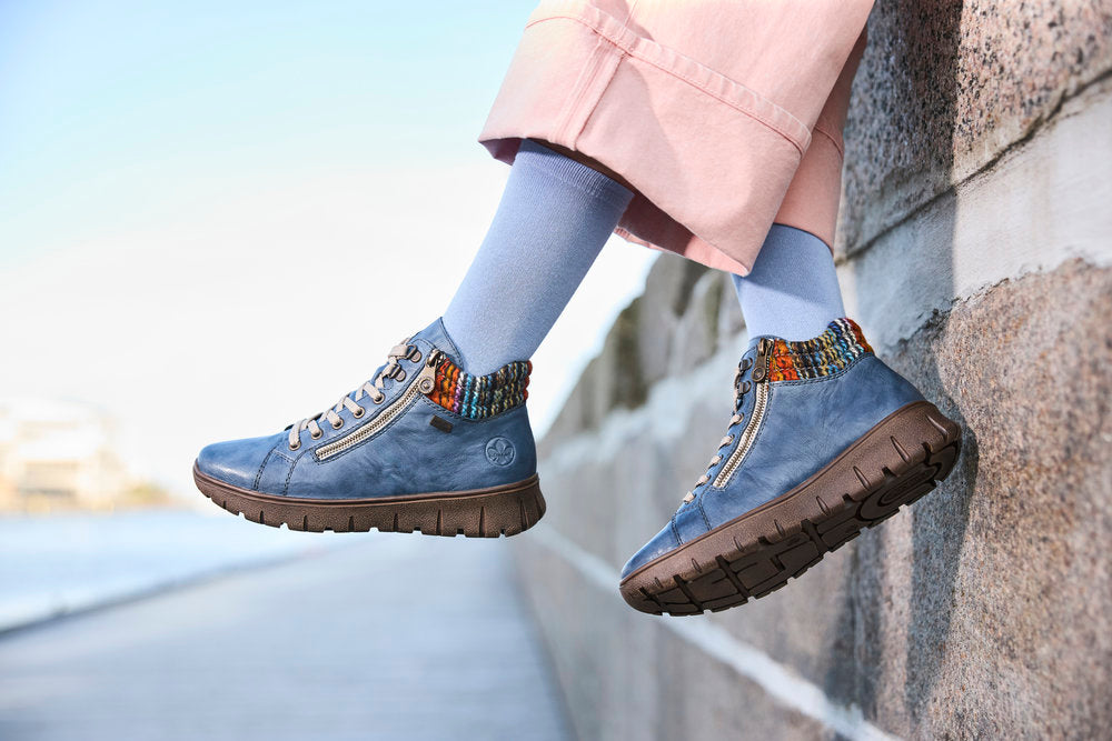 Rieker TEX N1305-14 H Fit Baltic Blue & Orange Multi Cuff Ankle Boots