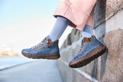 Rieker TEX N1305-14 H Fit Baltic Blue & Orange Multi Cuff Ankle Boots