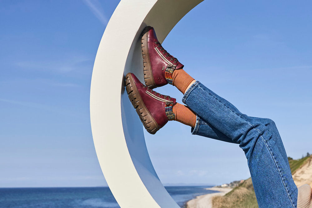 Rieker TEX N1305-35 H Fit Wine & Orange Multi Cuff Ankle Boots