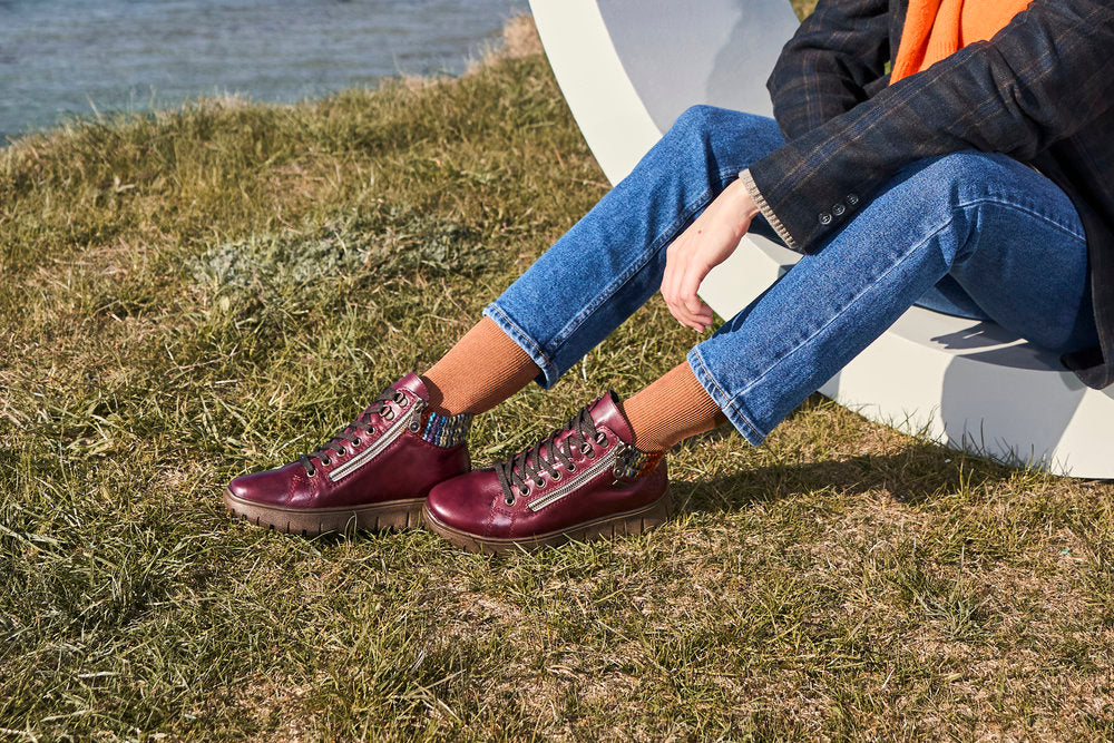 Rieker TEX N1305-35 H Fit Wine & Orange Multi Cuff Ankle Boots