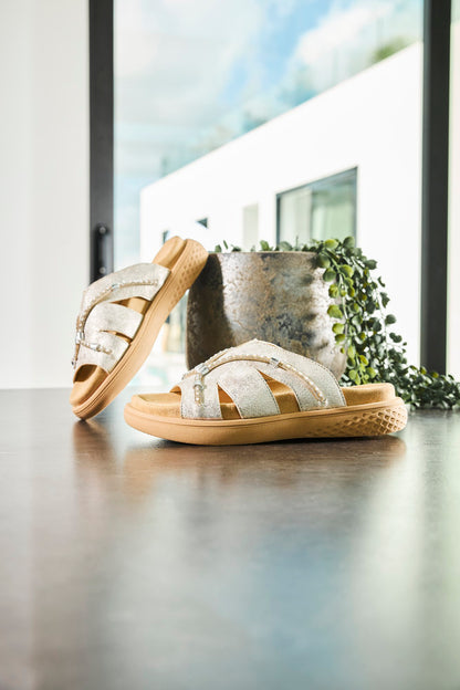 Rieker V1588-60 Beige Glitz Slip On Sandals