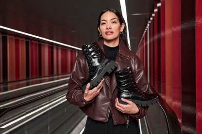 Rieker Y3330-00 Black Patent Lace Ankle Boots