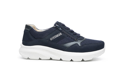 G Comfort Fitness S-1623 Navy Sneakers with Side Zip & White Sole