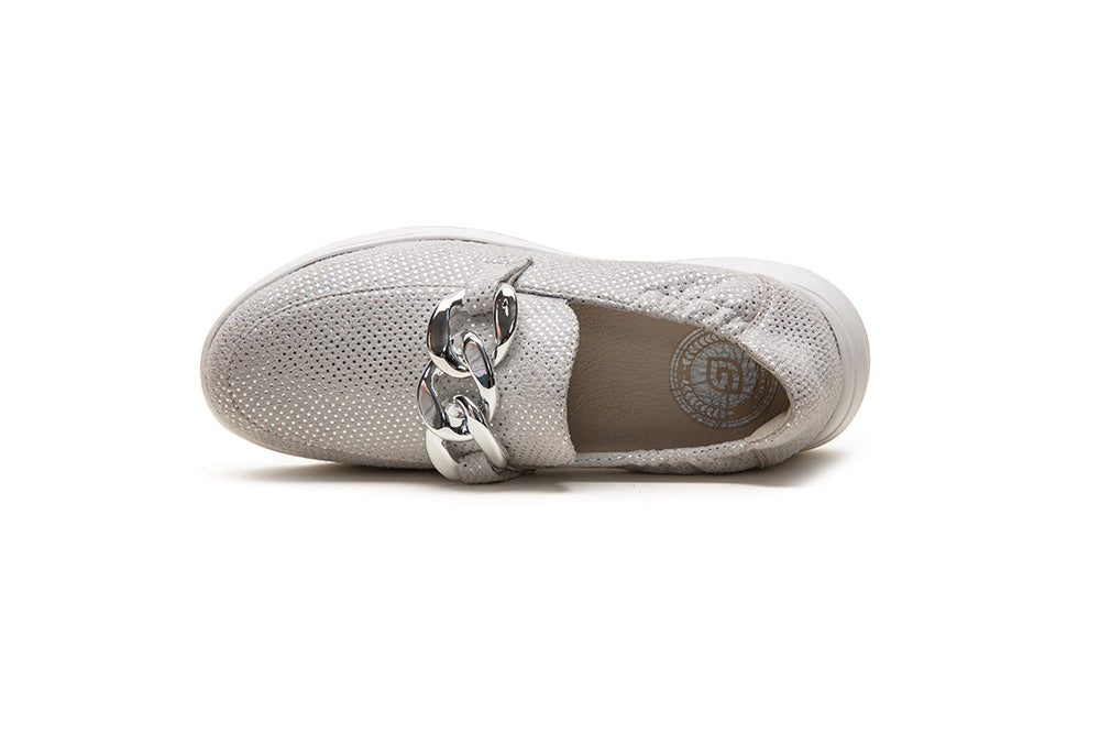 G Comfort S-2721 Silver White Metallic Ultra Light Moccasins