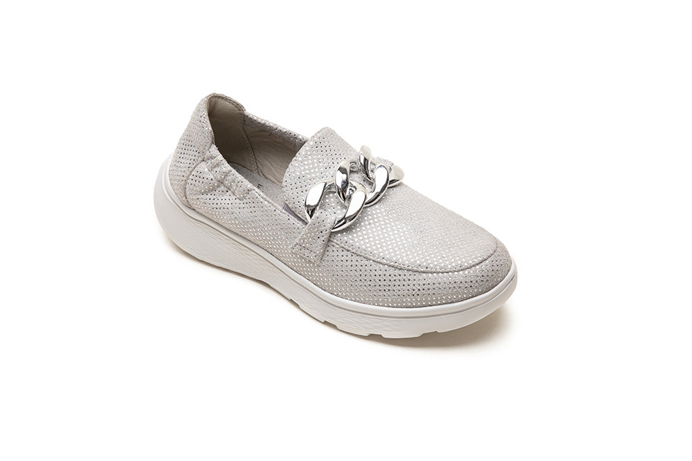 G Comfort S-2721 Silver White Metallic Ultra Light Moccasins