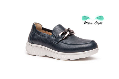 G Comfort S-2722 Navy Ultra Light Moccasins with Chain