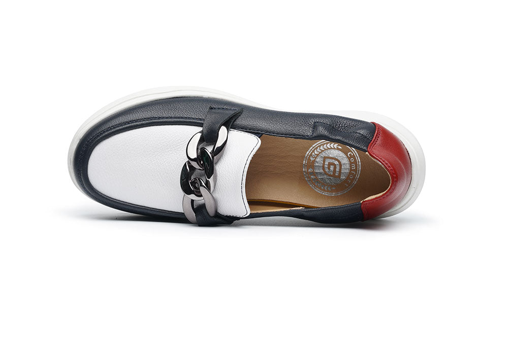 G Comfort S-2722 LC White, Navy & Red Combi Ultra Light Moccasins