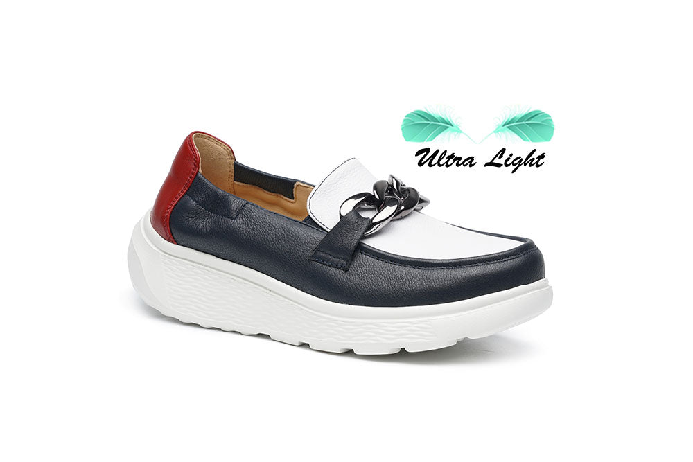 G Comfort S-2722 LC White, Navy & Red Combi Ultra Light Moccasins