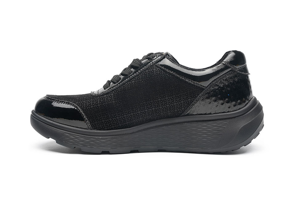 G Comfort S-2725 SF Black Patent Fantasy Sneaker with Side Zip.- Ultra Light