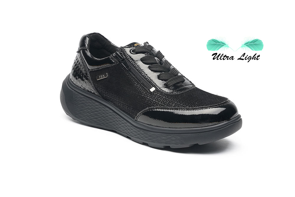 G Comfort S-2725 SF Black Patent Fantasy Sneaker with Side Zip.- Ultra Light
