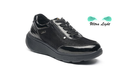 G Comfort S-2725 SF Black Patent Fantasy Sneaker with Side Zip.- Ultra Light