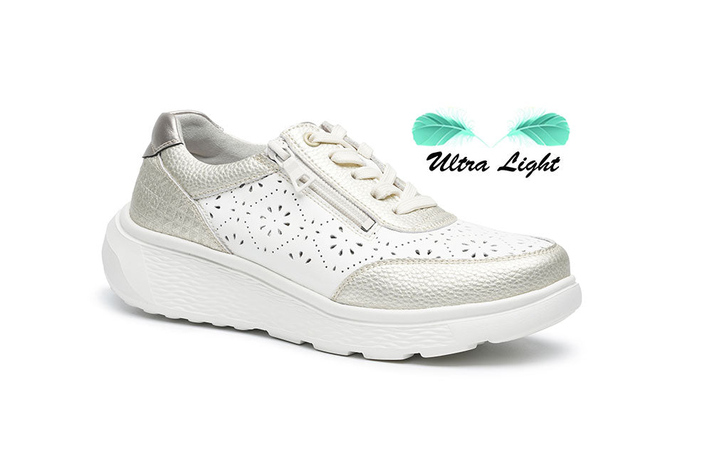 G Comfort S-2726 CC White Champagne Ultra Light Perforation Sneakers