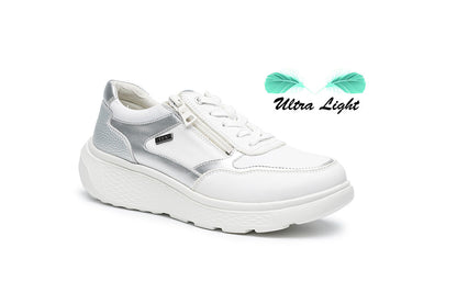 G Comfort S-2731 WS White Silver Ultra Light Sneakers with Zip