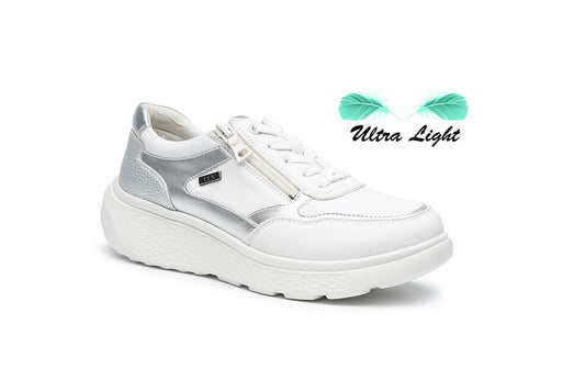G Comfort S-2731 WS White Silver Ultra Light Sneakers with Zip