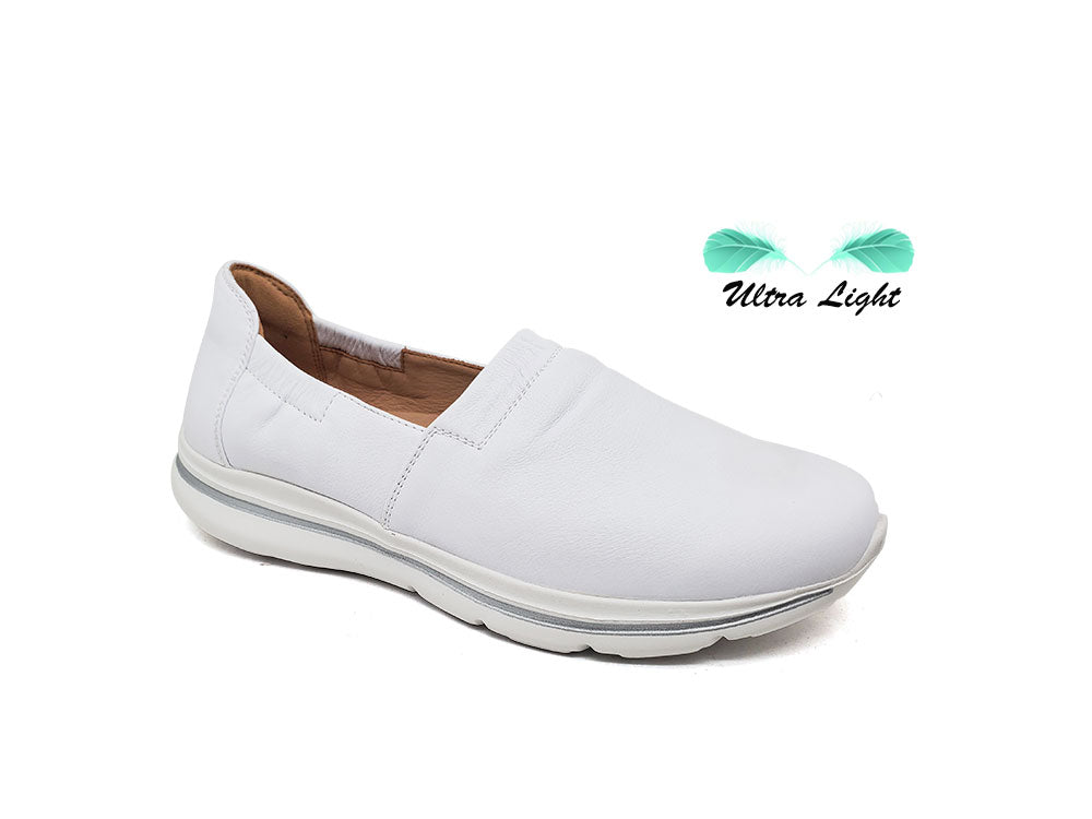 G Comfort S-58971 W White Yak Leather Ultra Light Slip On Shoes