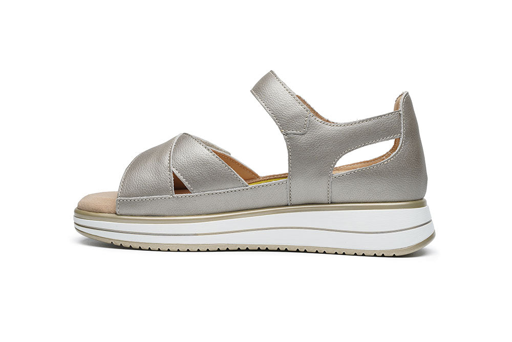 G Comfort S-662 H Champagne Softnappa Ultra Light Wedge Sandals with Velcro Straps