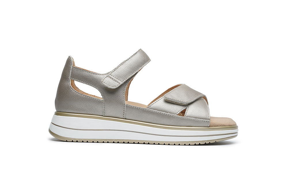 G Comfort S-662 H Champagne Softnappa Ultra Light Wedge Sandals with Velcro Straps