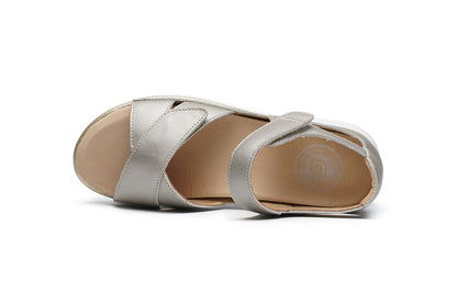 G Comfort S-662 H Champagne Softnappa Ultra Light Wedge Sandals with Velcro Straps