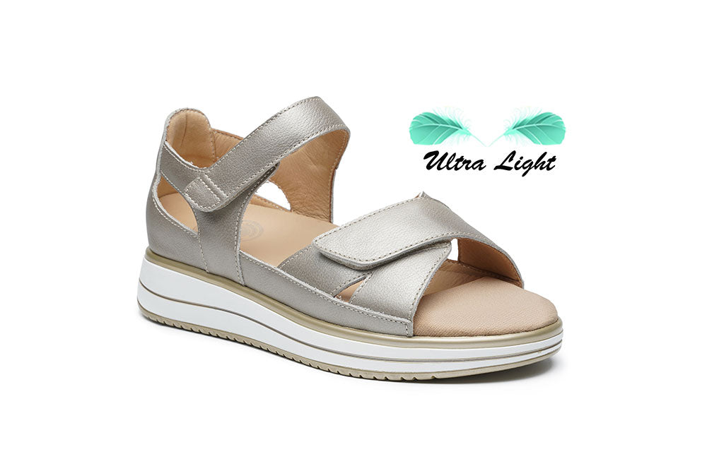 G Comfort S-662 H Champagne Softnappa Ultra Light Wedge Sandals with Velcro Straps