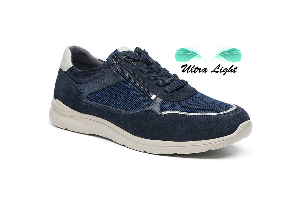 G Comfort S-966 L Navy Suede & Mesh Ultra Light Sneakers with Zip