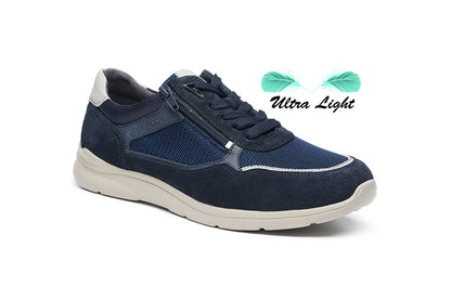 G Comfort S-966 L Navy Suede & Mesh Ultra Light Sneakers with Zip