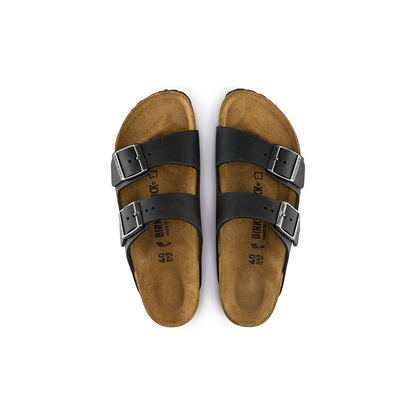 Birkenstock 552111 Arizona Black Natural Leather Oiled Sandals - Regular Ladies