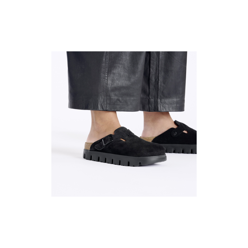Birkenstock 1028317 Boston Chunky Papillio Suede Leather Black Clogs