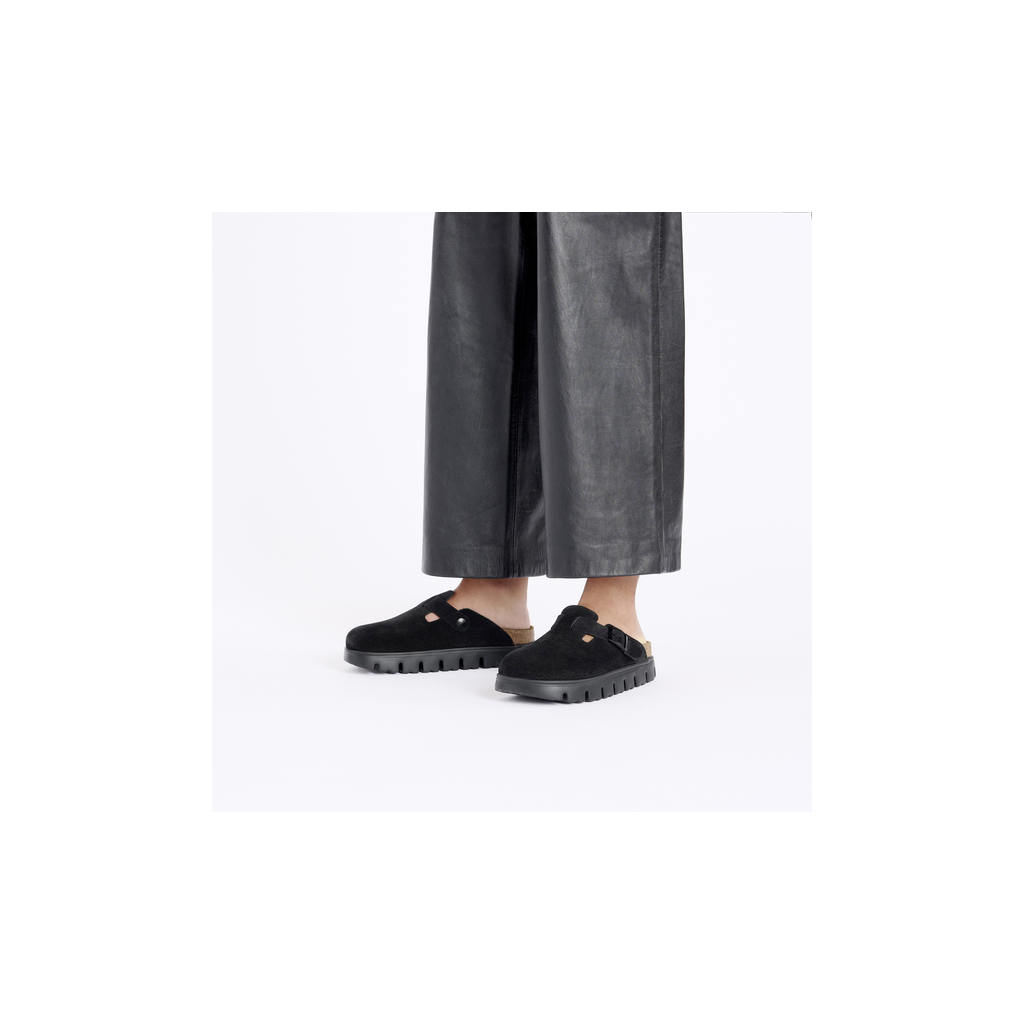 Birkenstock 1028317 Boston Chunky Papillio Suede Leather Black Clogs
