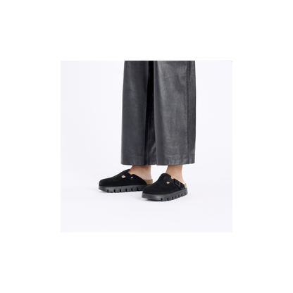 Birkenstock 1028317 Boston Chunky Papillio Suede Leather Black Clogs