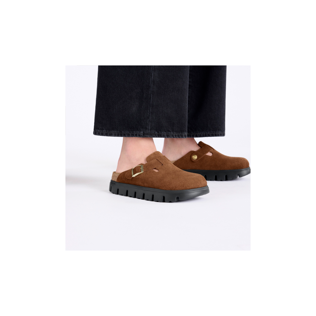 Birkenstock 1028402 Boston Chunky Papillio Suede Leather Dark Tea Clogs