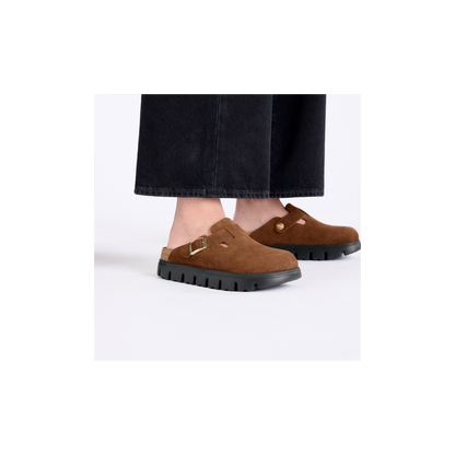 Birkenstock 1028402 Boston Chunky Papillio Suede Leather Dark Tea Clogs