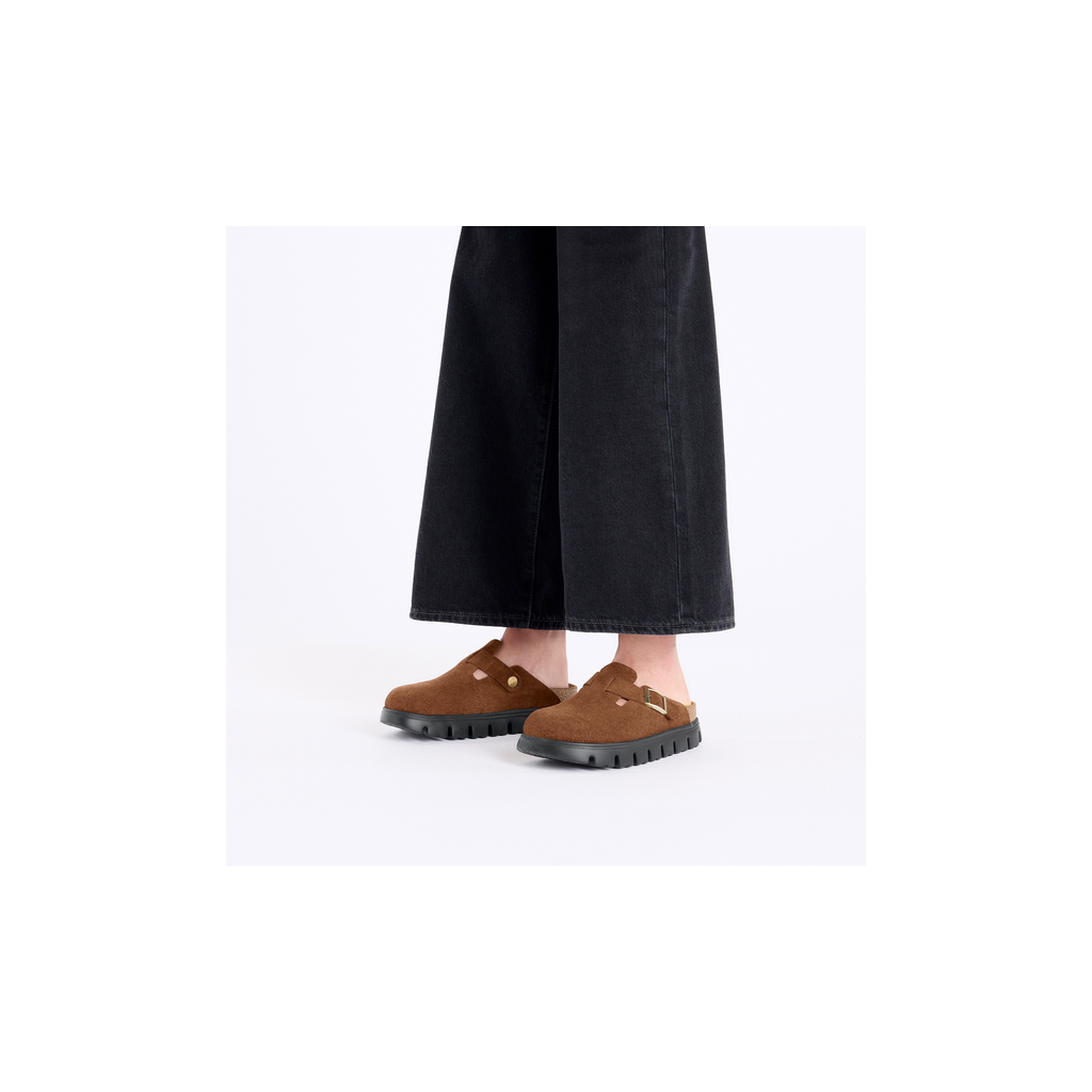 Birkenstock 1028402 Boston Chunky Papillio Suede Leather Dark Tea Clogs