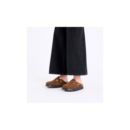 Birkenstock 1028402 Boston Chunky Papillio Suede Leather Dark Tea Clogs