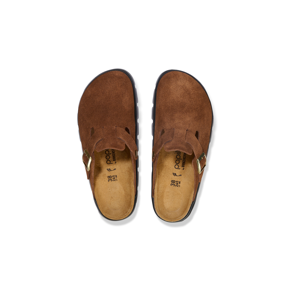 Birkenstock 1028402 Boston Chunky Papillio Suede Leather Dark Tea Clogs