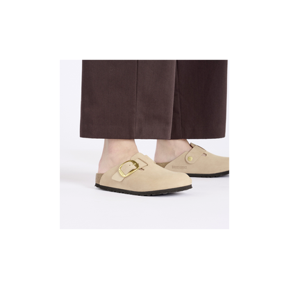 Birkenstock 1028052 Boston Big Buckle Nubuk Leather Sandcastle Clogs